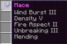 Fully enchanted Wind Burst III Mace with Density V